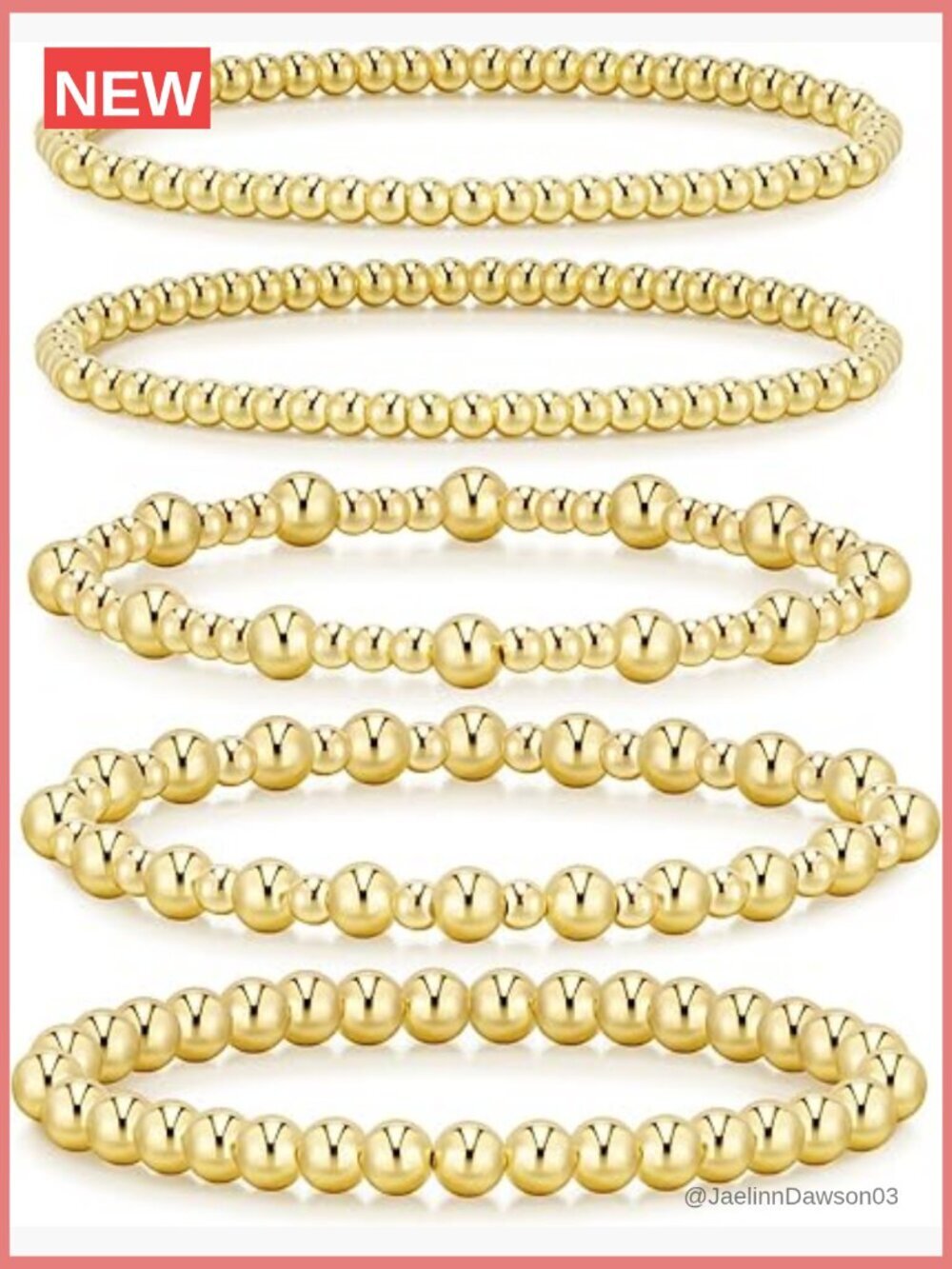 5-Piece Gold Bead Stretch Bracelet Set Dainty Stackable Layered